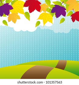 autumn landscape with mountains background. vector illustration