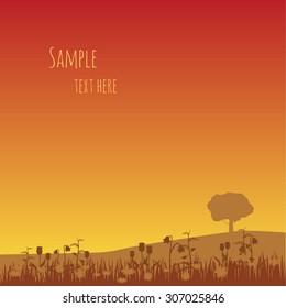 Autumn Landscape, orange burgundy background, vector, banner, illustration