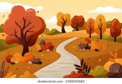 Herbstlandschaft auf orangefarbenem Hintergrund