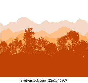 Autumn landscape with orange trees. Vector illustration