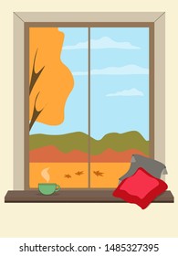 Autumn landscape outside the window. Vector illustration.