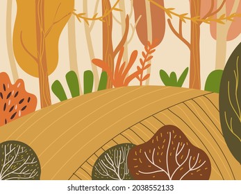 Autumn landscape park vector background illustration with tree and nature element 