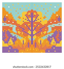 ilustração de vetor de pixel paisagem de outono