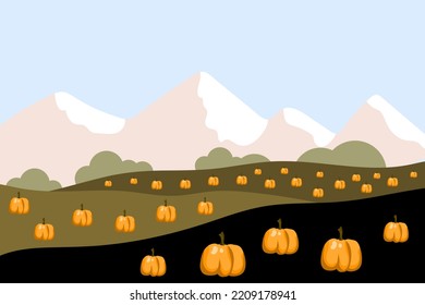 Paisaje otoñal con campos de calabaza.