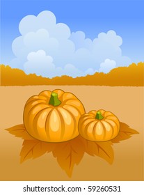 Autumn landscape with pumpkins