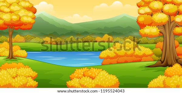 Autumn Landscape Rivers Trees Stock Vector (Royalty Free) 1195524043 ...
