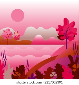 Autumn landscape, sea mountains, forest.