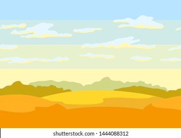 Autumn landscape seamless pattern with trees and hills. Seasonal illustration.