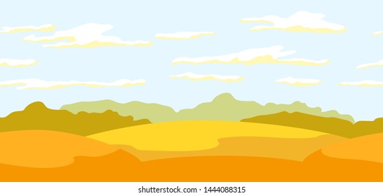 Autumn landscape seamless pattern with trees and hills. Seasonal illustration.