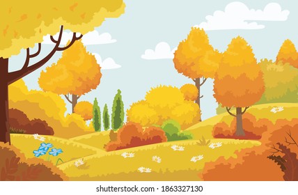 paisaje otoñal, cielo, ilustración plana de la plantilla vectorial