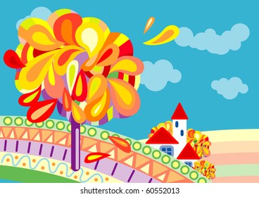 Autumn landscape with small houses