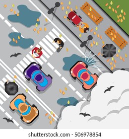 Autumn landscape. Street. View from above. Vector illustration.