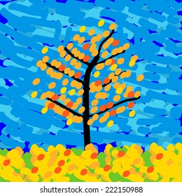 Autumn landscape in the style of Impressionism. Vector illustration.
