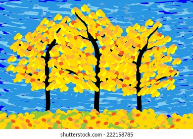 Autumn landscape in the style of Impressionism. Vector illustration.