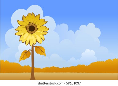 Autumn landscape with sunflower