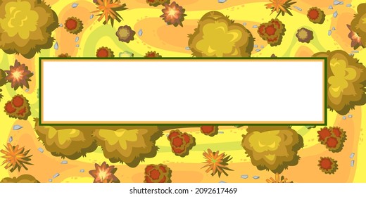 Autumn landscape top view. Scene with yellow and orange trees and bushes from height. Above countryside. Cartoon style illustration. Seamless pattern Vector.