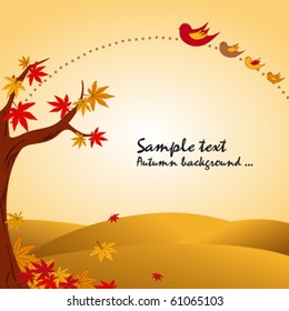Autumn landscape with tree and bird