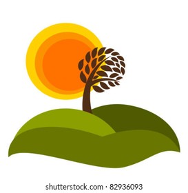 Autumn landscape with tree. Vector illustration isolated