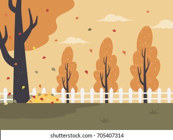 Autumn landscape with Trees and Falling Leaves.