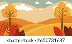 Autumn landscape with trees and hills. Flat vector autumn landscape