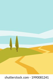 Autumn landscape with trees and hills. Seasonal background.