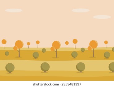 Autumn landscape with trees and hills. Vector illustration in flat style