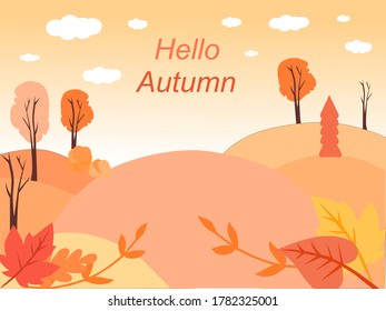 Autumn landscape with trees and leaves in orange shades, vector graphics