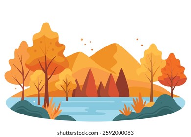 Autumn Landscape with Trees, Mountains, and Hills - Fiery Fall Scenery