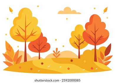 Autumn Landscape with Trees, Mountains, and Hills - Fiery Fall Scenery