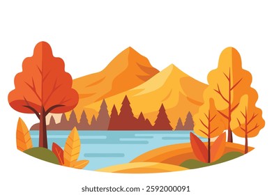 Autumn Landscape with Trees, Mountains, and Hills - Fiery Fall Scenery