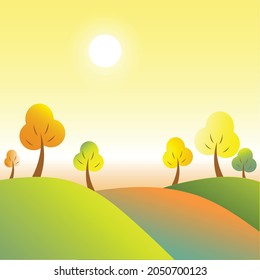 Autumn landscape. Trees on the hills 