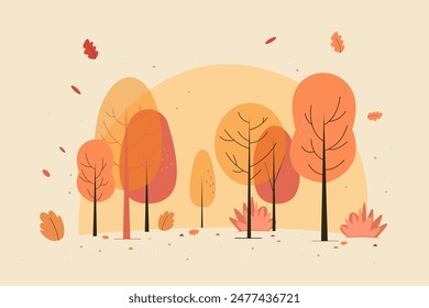 Paisaje otoñal con árboles. Ilustración vectorial en estilo de diseño plano.