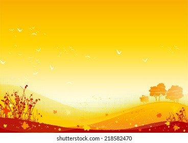 Autumn landscape. Vector background of autumn landscape at grunge style 