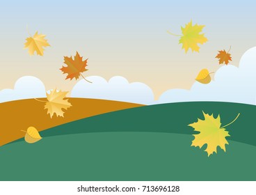 Autumn landscape vector. Autumn background vector illustration. Landscape with falling leaves
