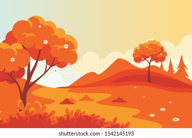 Autumn Landscape vector background with trendy, stylish and scenery design
