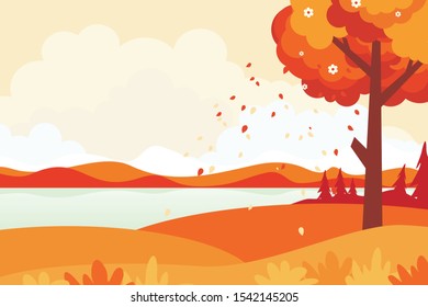 Autumn Landscape vector background with trendy, stylish and scenery design