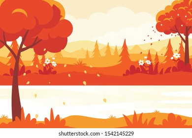 Autumn Landscape vector background with trendy, stylish and scenery design