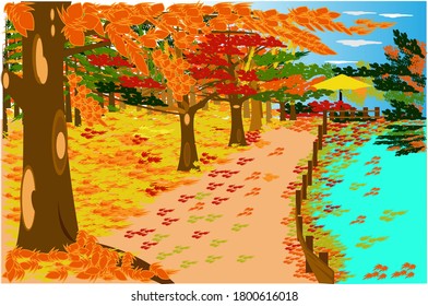 autumn landscape vector graphic illustration fit for of tourism, holiday.