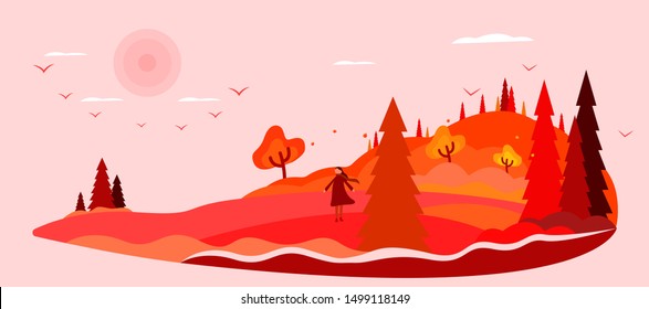 autumn landscape vector illustration. Autumn vector illustration