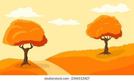 Ilustración vectorial del paisaje otoñal. Paisaje de temporada de otoño con árbol de otoño. Paisaje de temporada para fondo, fondo de pantalla, pantalla o página de inicio. Ilustración del parque en la temporada de otoño con cielo despejado
