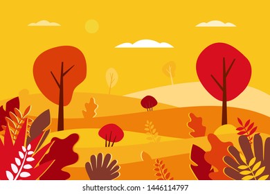 Autumn landscape. Vector illustration in flat style.