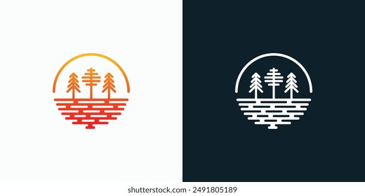 Autumn landscape vector logo design with modern, simple, clean and abstract style.