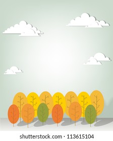 Autumn landscape. Vector paper cut image