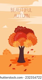 Autumn Landscape Vertical Template Background Park and Autumn Trees