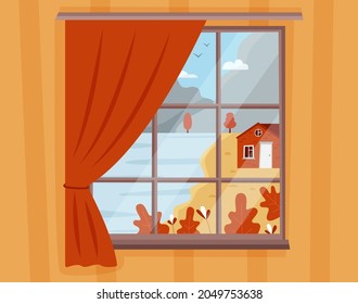 Autumn landscape view from window