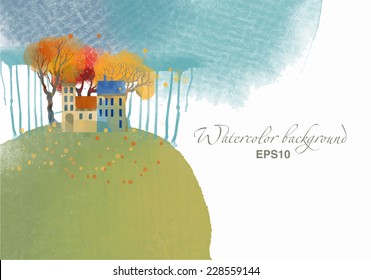 Autumn landscape. watercolor background