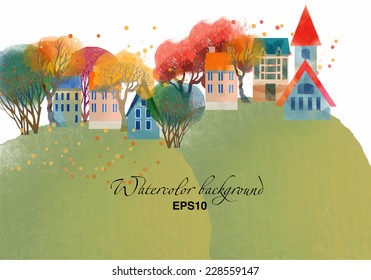 Autumn landscape. watercolor background