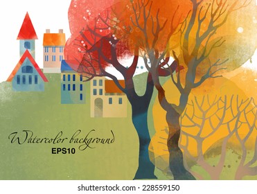 Autumn landscape. watercolor background