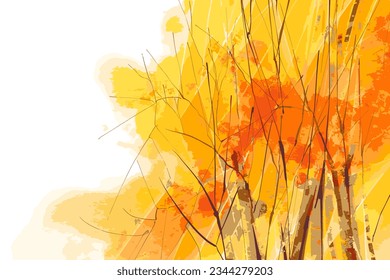 Autumn landscape.  Watercolor drawing. Hand-drawn illustration.  Vector