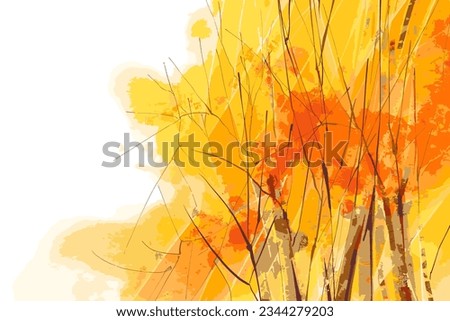 Autumn landscape.  Watercolor drawing. Hand-drawn illustration.  Vector